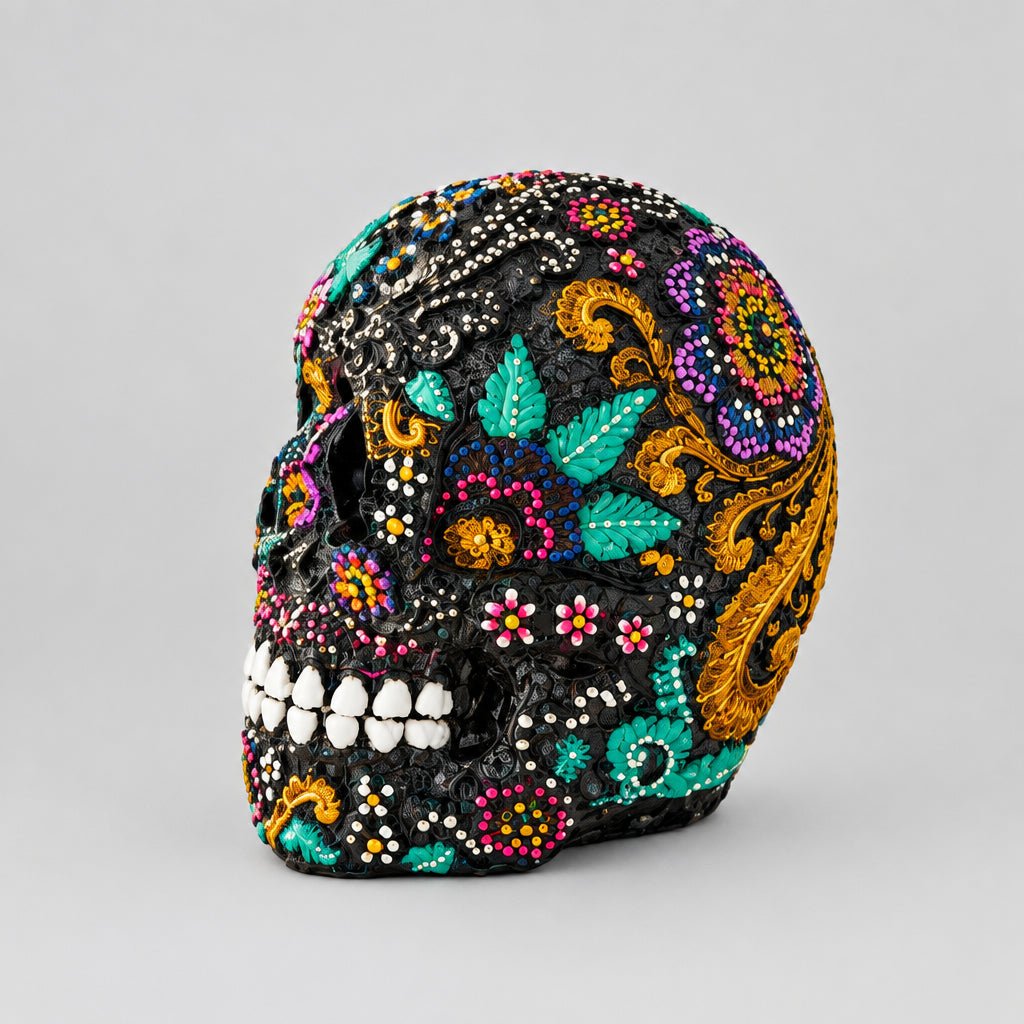 Skull Psychedelic 17cm-Green Leaf SCULPTURE/ORNAMENT & ANIMAL at World Of Decor NZ