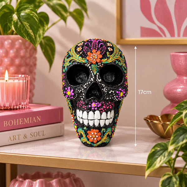 Skull Psychedelic 17cm-Pink Leaf SCULPTURE/ORNAMENT & ANIMAL at World Of Decor NZ