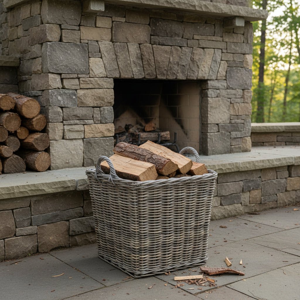 Square Cane Log Basket Grey Wash Color Cane & Rattan at World Of Decor NZ