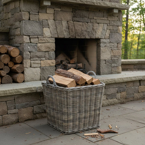 Square Cane Log Basket Grey Wash Color Cane & Rattan at World Of Decor NZ