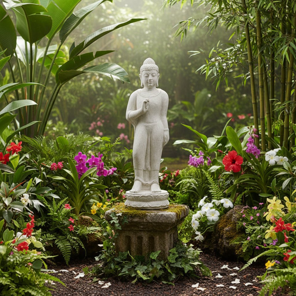 Standing Buddha 1 M - Rustic White BUDDHA at World Of Decor NZ