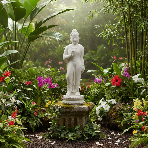 Standing Buddha 1 M - Rustic White BUDDHA at World Of Decor NZ