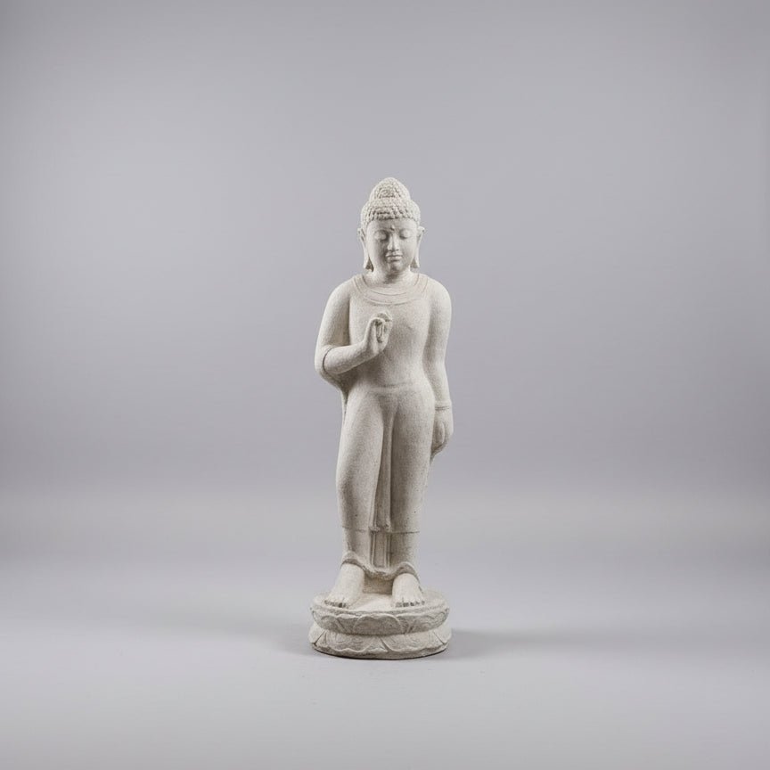 Standing Buddha 1 M - Rustic White BUDDHA at World Of Decor NZ