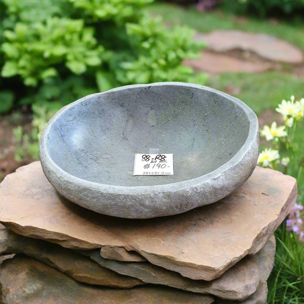 Stone Bird Bath - Bowl VOLCANIC ROCK at World Of Decor NZ