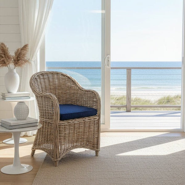 Surabaya Cane Chair With Blue Cushion RATTAN & CANE FURNITURE at World Of Decor NZ