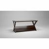 Teak Glass Top Coffee Table with Built-In Magazine Rack - Dark Brown COFFEE TABLE at World Of Decor NZ