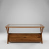 Teak Glass Top Coffee Table with Built-In Magazine Rack - Natural COFFEE TABLE at World Of Decor NZ
