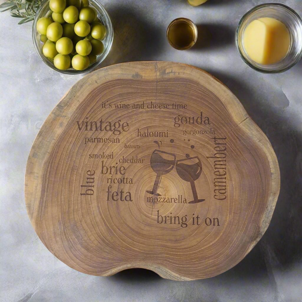 Teak Slab Cheese Board - Engraved at World Of Decor NZ