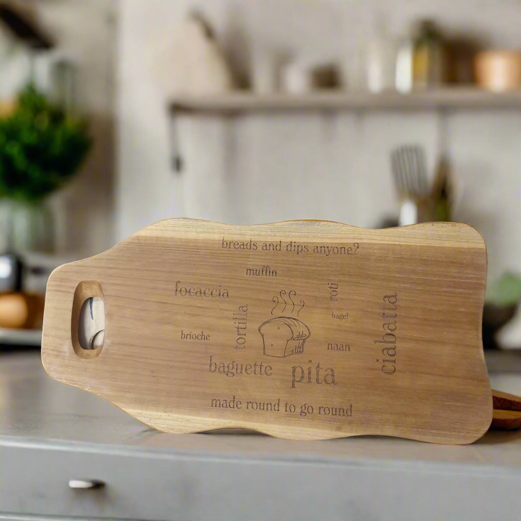 Wavy Teak Bread & Cheese Board - Engraved KITCHEN ACCESSORIES at World Of Decor NZ