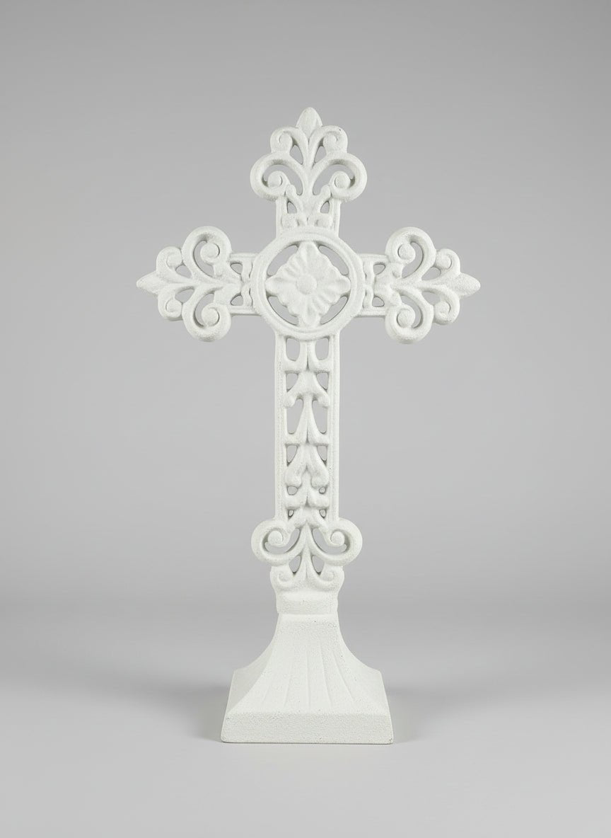 White Cross on Stand METAL/CAST IRON at World Of Decor NZ