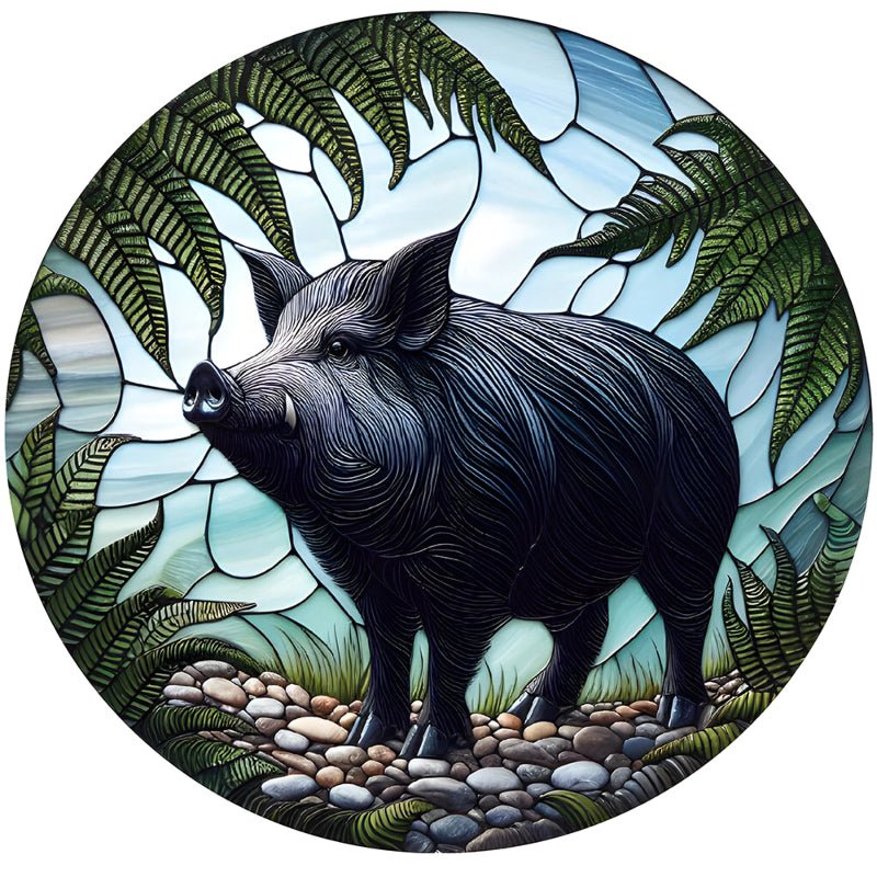 Wild Pig Stained Glass Hanger Wall Art, Affirmations & Hangings at World Of Decor NZ