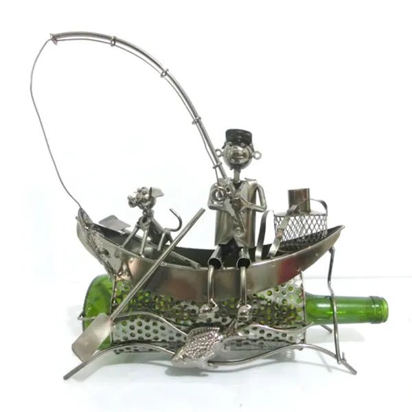 Wine Bottle Holder Fishing With Dog Collectibles/Novelties/Wheels at World Of Decor NZ