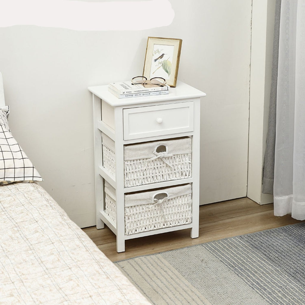 Wooden/Wicker 3 Drawer Stand - White 143cm Furniture at World Of Decor NZ