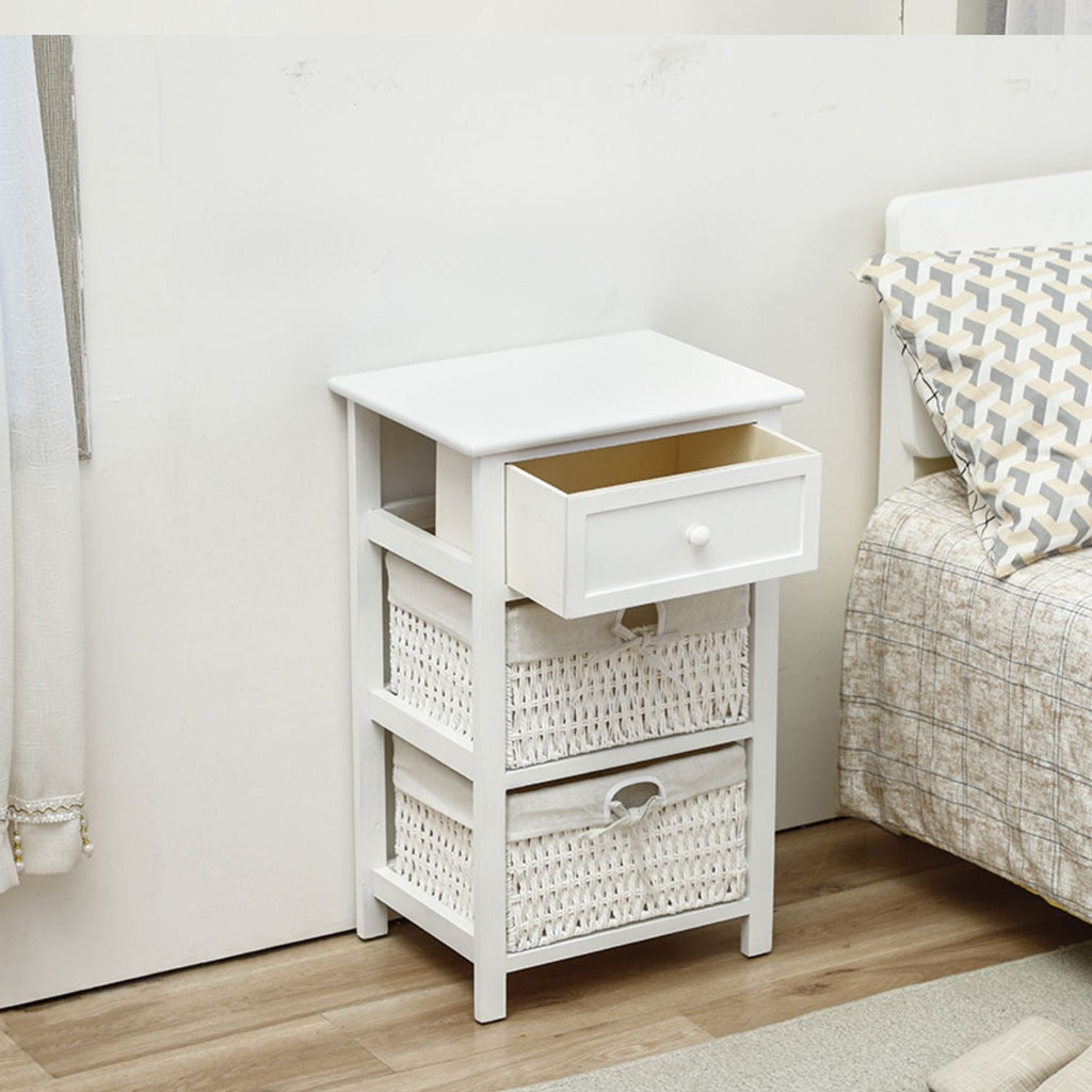 Wooden/Wicker 3 Drawer Stand - White 143cm Furniture at World Of Decor NZ