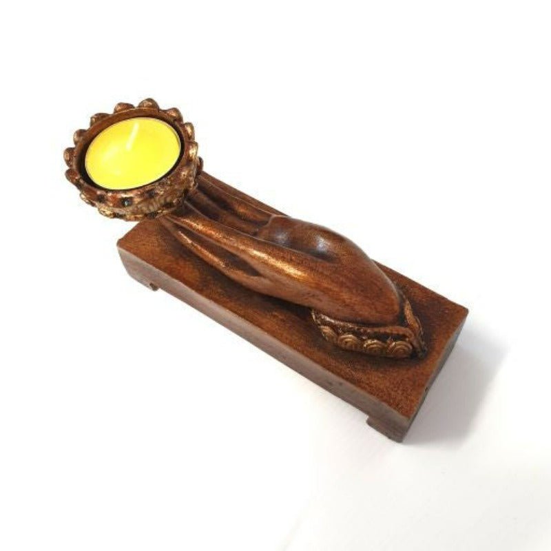 Buddha Hand Tealight Holder - Antique Gold at World Of Decor NZ