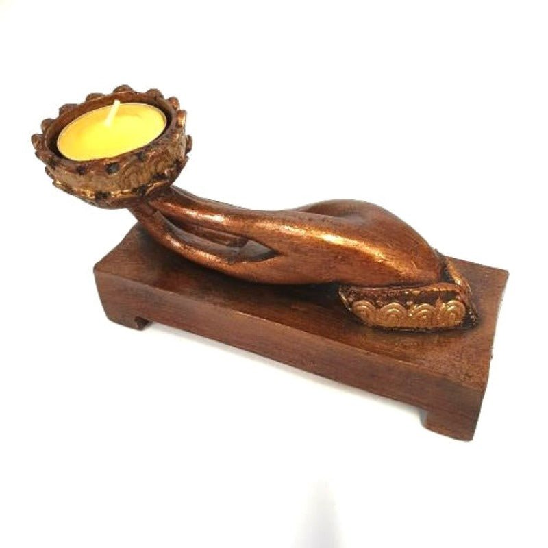 Buddha Hand Tealight Holder - Antique Gold at World Of Decor NZ