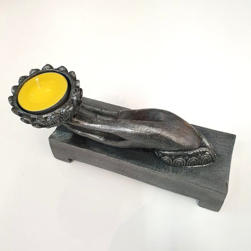 Buddha Hand Tealight Holder - Silver Candle,Tealight & Incense Holders at World Of Decor NZ