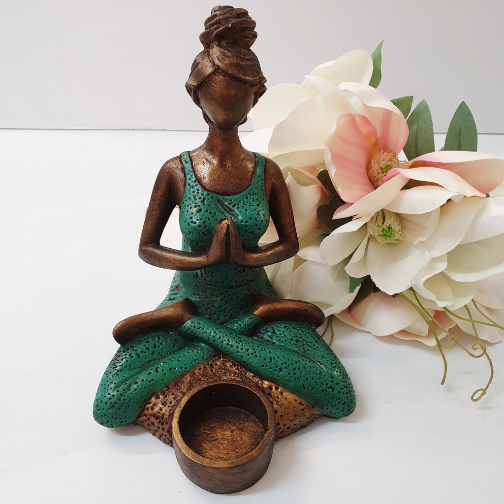 Yoga Lady Tealight Holder - Turquoise Candle,Tealight & Incense Holders at World Of Decor NZ