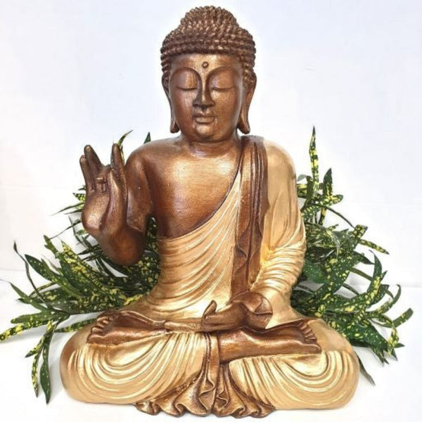Buddha Blessing Statue - Gold 40cm - Polyresin Figurine Sculpture - Home Decors/ Ornaments - Gifts - WORLD OF DECOR - Whangarei - NZ