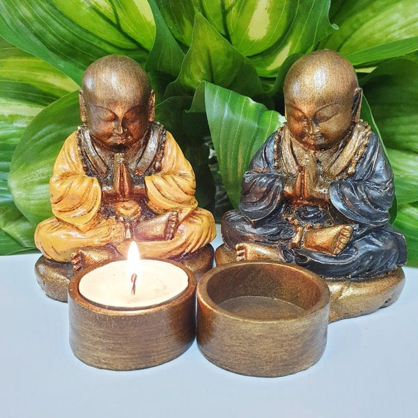 Praying Monk Tealight Holder Blue at World Of Decor NZ