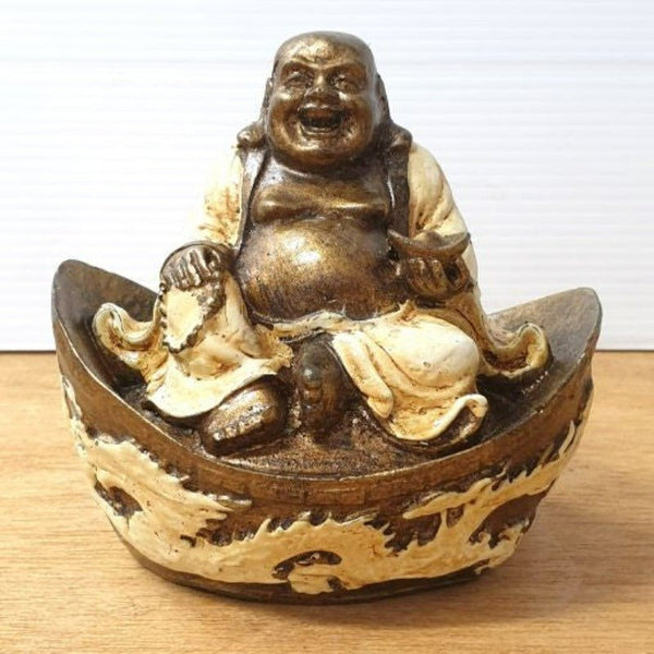 Happy Laughing Buddha on An Ingot Statue - Original at World Of Decor NZ