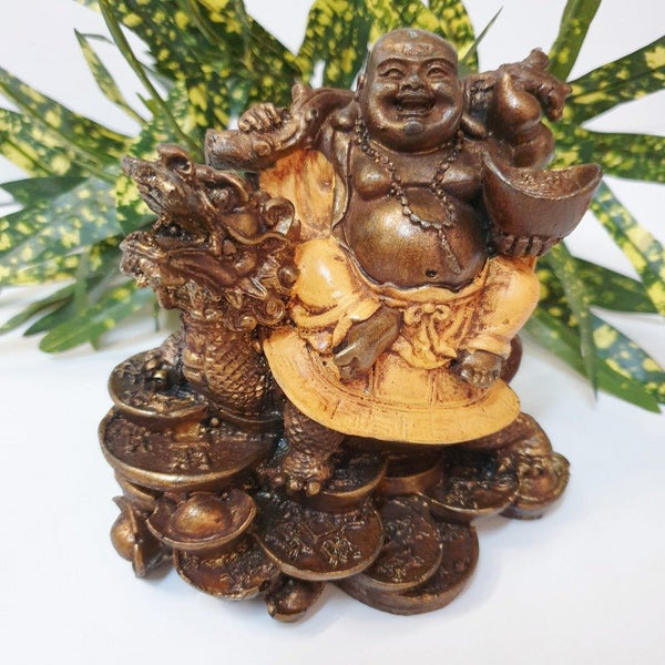 Wealth Happy Buddha With Dragon at World Of Decor NZ