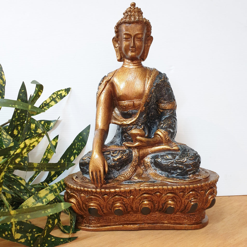 Buddha Holding Bowl - Blackwash Poly Resin Buddhas at World Of Decor NZ