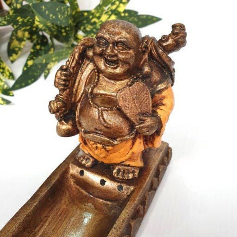Happy Buddha With Fan And Bottle Gourd Incense & Tealight Candle Holder at World Of Decor NZ