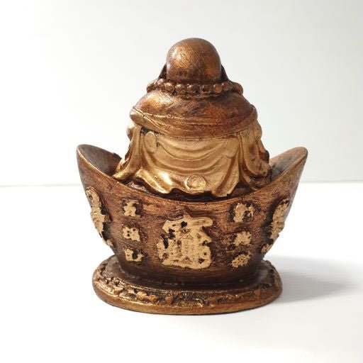 Happy Wealth Buddha On Ingot Base - Gold BUDDHA at World Of Decor NZ