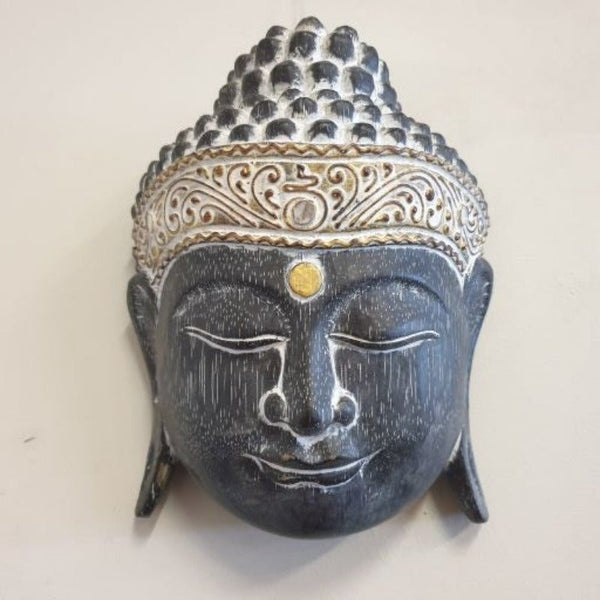 Buddha Face Head Mask Wall Art Hanging 20cmH - Blackwash at World Of Decor NZ