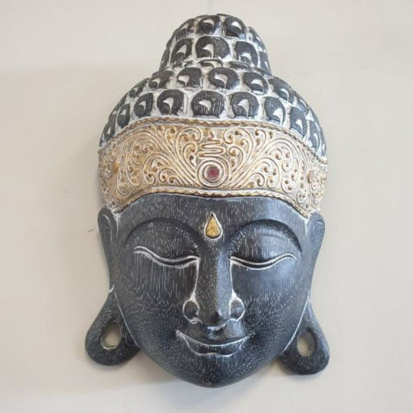 Buddha Face Head Mask Wall Hanging Decor 30cmH-Blackwash at World Of Decor NZ