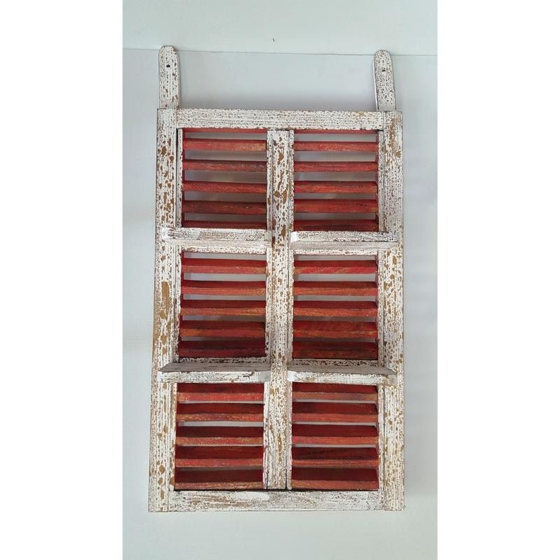 Window Shutter with Shelves - White/Red WALL DECOR at World Of Decor NZ