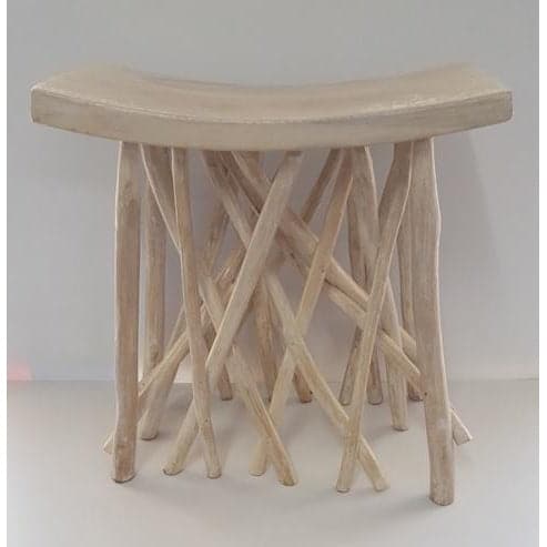 Teak Root Concave Stool - White CHAIR at World Of Decor NZ