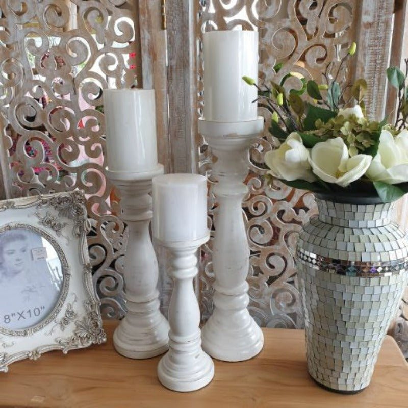 Oval Wooden Candle Holder White - Large Candle,Tealight & Incense Holders at World Of Decor NZ