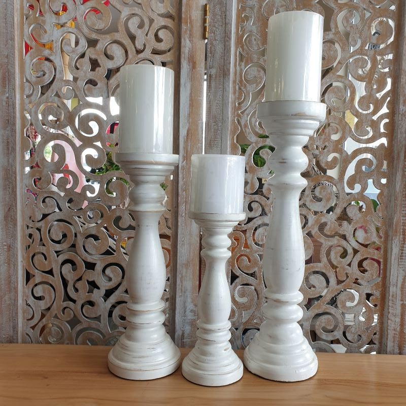Oval Wooden Candle Holder White - Large Candle,Tealight & Incense Holders at World Of Decor NZ