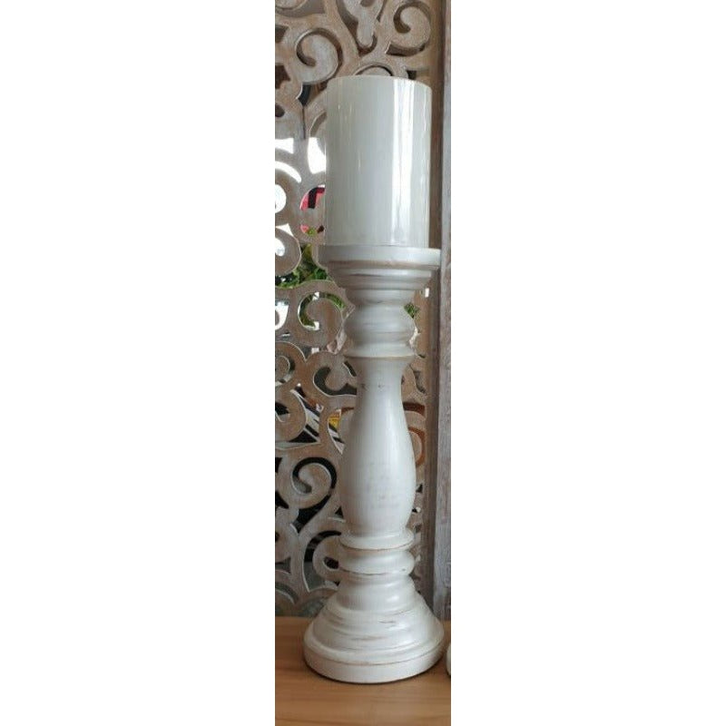 Oval Wooden Candle Holder White-Medium at World Of Decor NZ