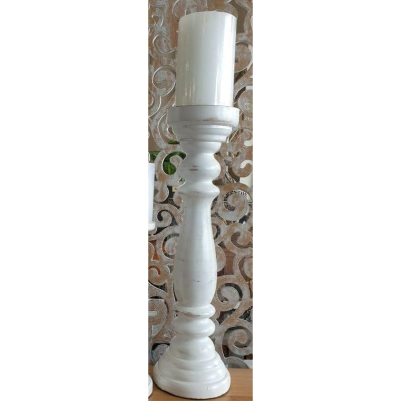 Oval Wooden Candle Holder White - Large Candle,Tealight & Incense Holders at World Of Decor NZ