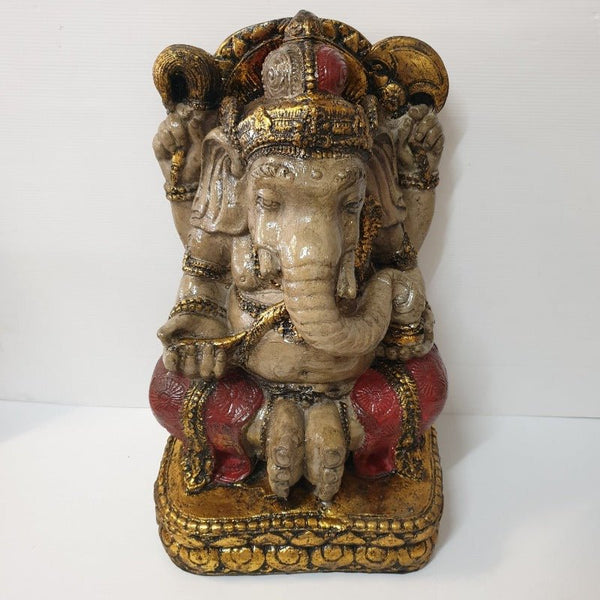 Ganesh with Base 40cm- Cream and Red at World Of Decor NZ