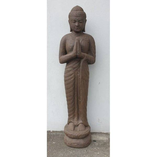 Greeting Buddha Standing On Lotus Base Statue - Black BUDDHA at World Of Decor NZ