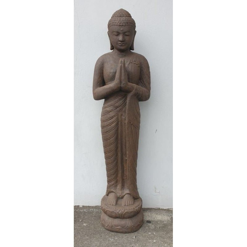 Greeting Buddha Standing On Lotus Base Statue at World Of Decor NZ