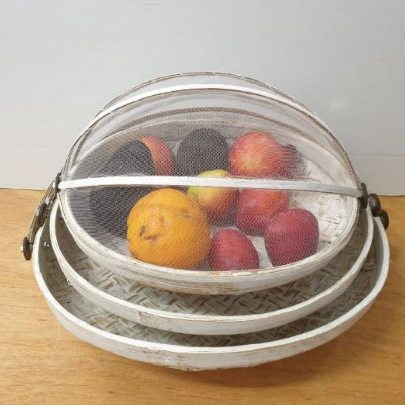 Food Cover Oval Bamboo Set of 3 - Whitewash Home Accessories at World Of Decor NZ