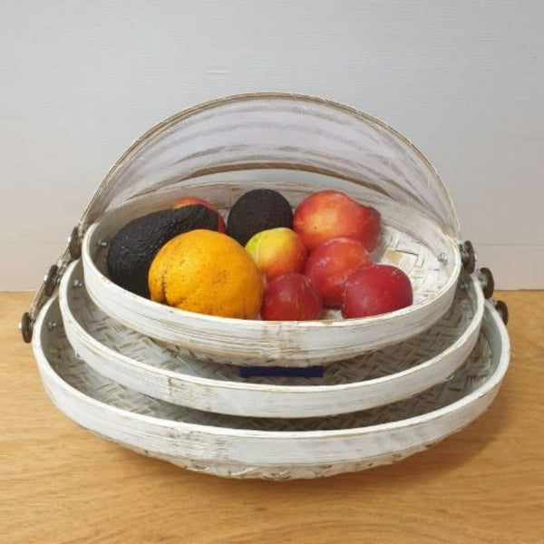 Food Cover Oval Bamboo Set of 3 - Whitewash at World Of Decor NZ