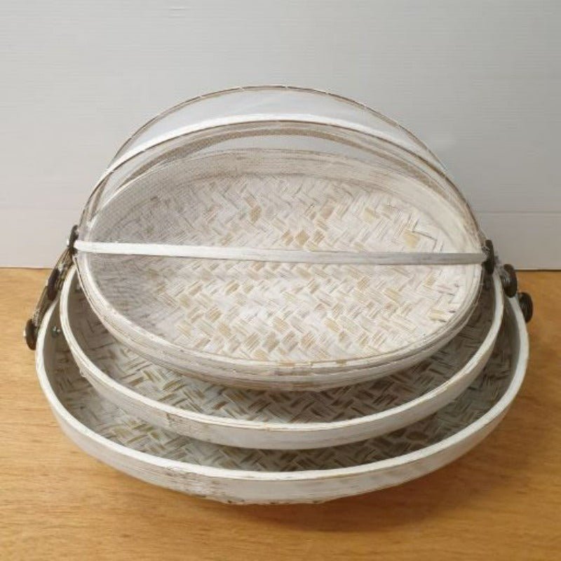 Food Cover Oval Bamboo Set of 3 - Whitewash Home Accessories at World Of Decor NZ