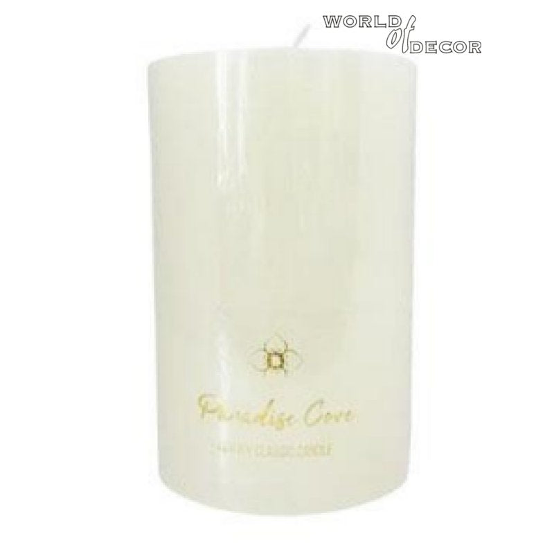 15cmH Pillar Candle W/Flat Top W/ Pet Wrap - Cream at World Of Decor NZ