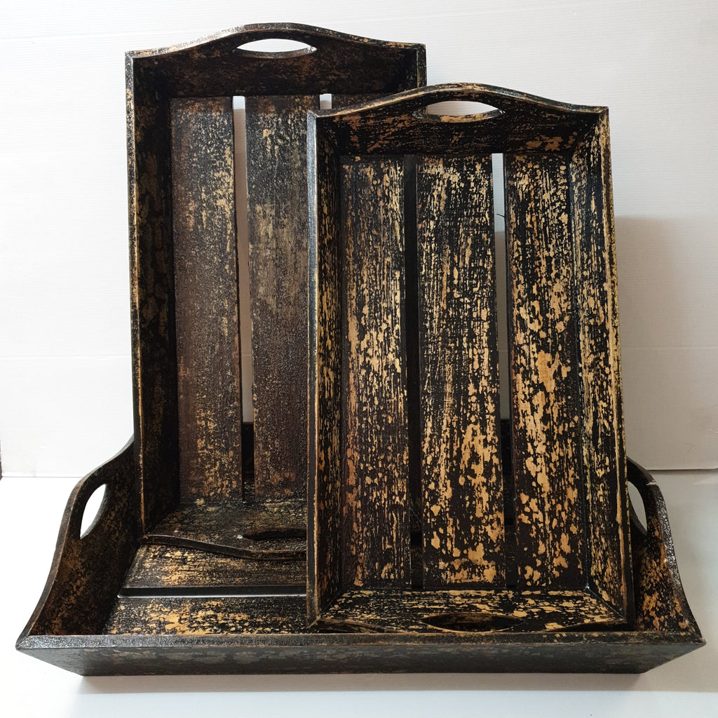 Rustic Wooden Tray Black - Medium KITCHEN ACCESSORIES at World Of Decor NZ