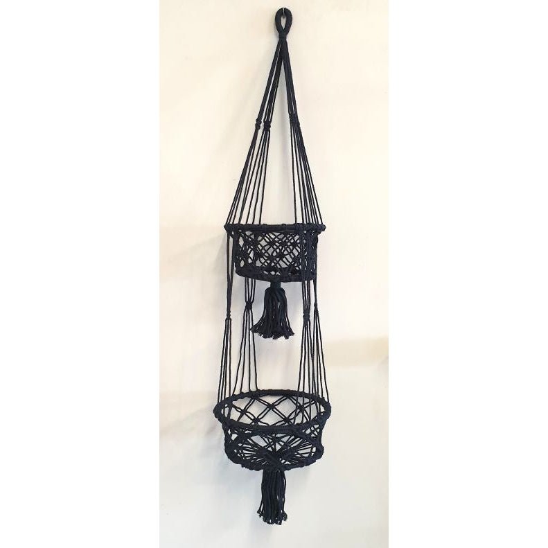 Marcrame Pot Plant Hanger Double Black 27cm at World Of Decor NZ