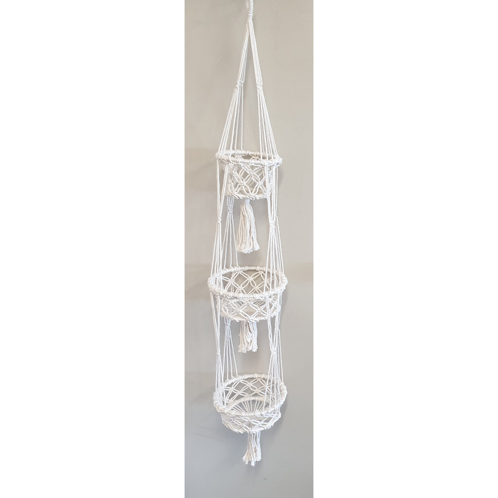 Marcrame Pot Plant Hanger - 3 Tier 20cm White Pot Plant Hangers & Holders at World Of Decor NZ