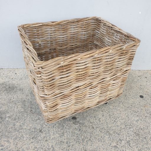 Storage Basket on Wheels Grey color Set of 2 Cane & Rattan at World Of Decor NZ