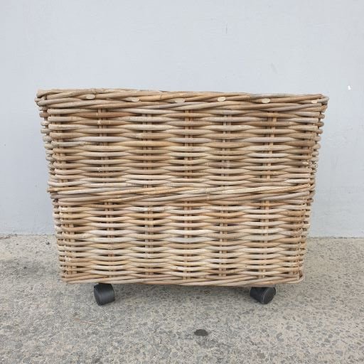 Storage Basket on Wheels Grey - Large Cane & Rattan at World Of Decor NZ