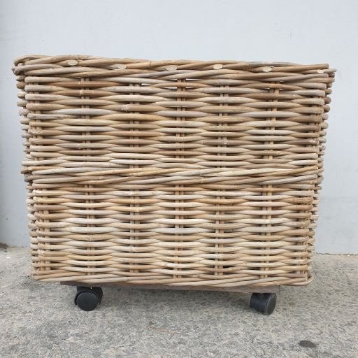 Storage Basket on Wheels Grey - Large Cane & Rattan at World Of Decor NZ